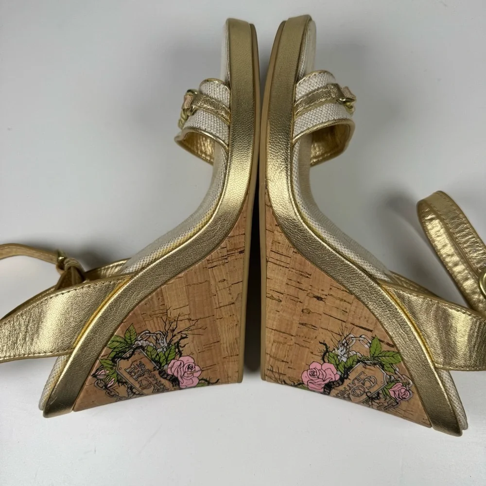 Coach Ellette Tattoo Cork Wedge Heel Sandals Rose Size 7.5 - Picture 7 of 11